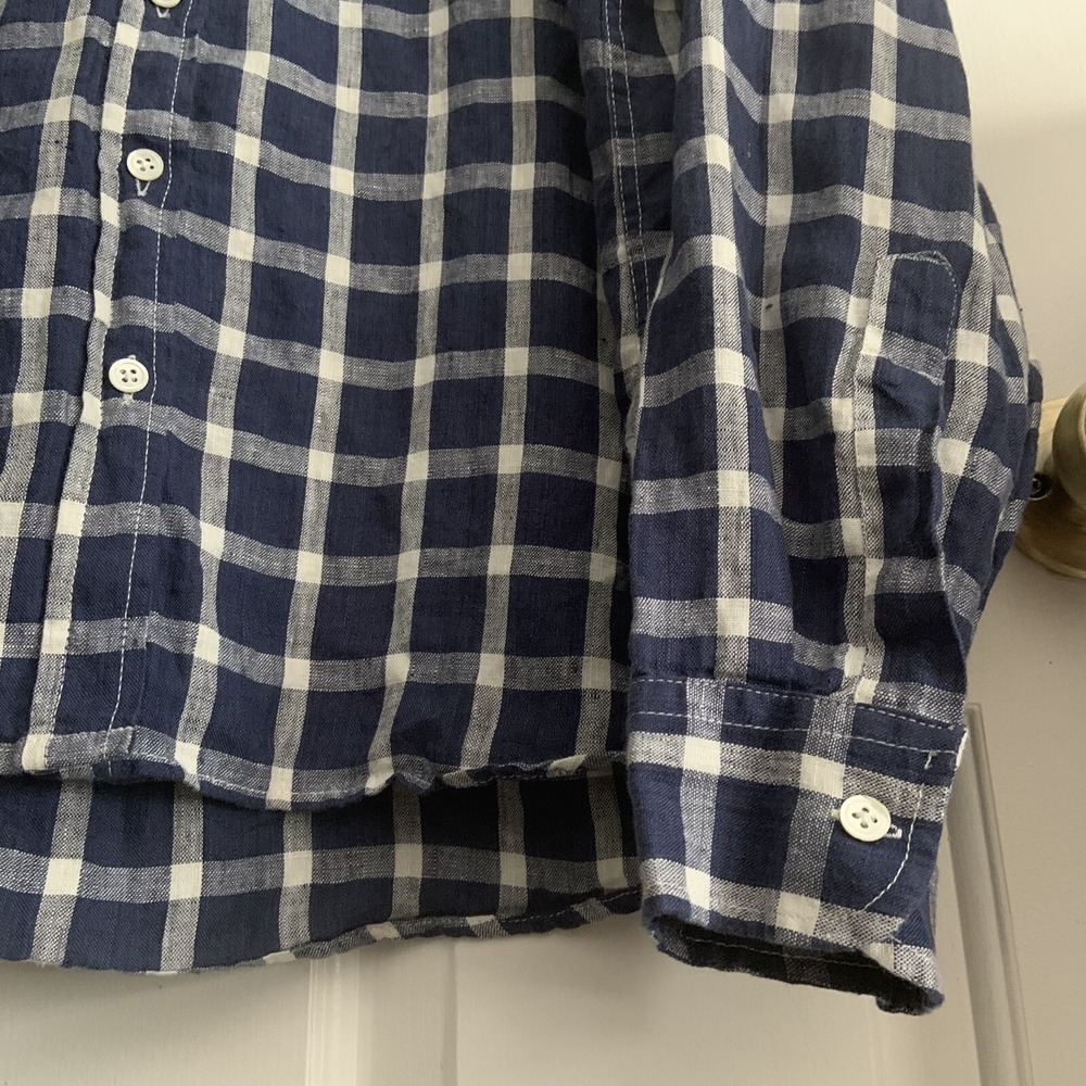 Linen Blue White Check Button up Shirt  Pkt Camixa by Celina Di Pisa Sz XXL - Picture 9 of 12